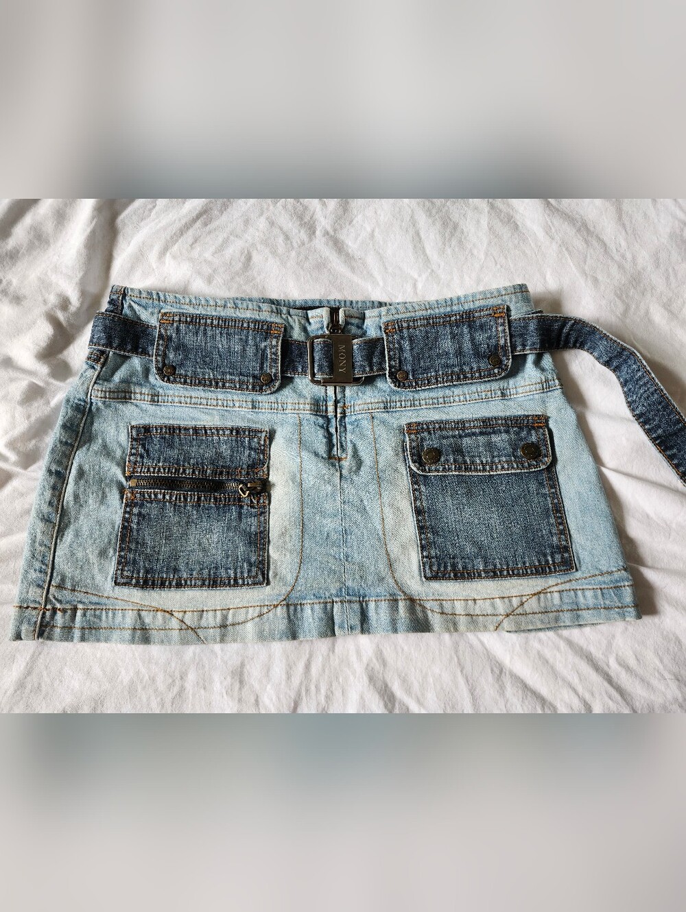 Y2K 90s Blue Denim Skirt with Unique Stitching